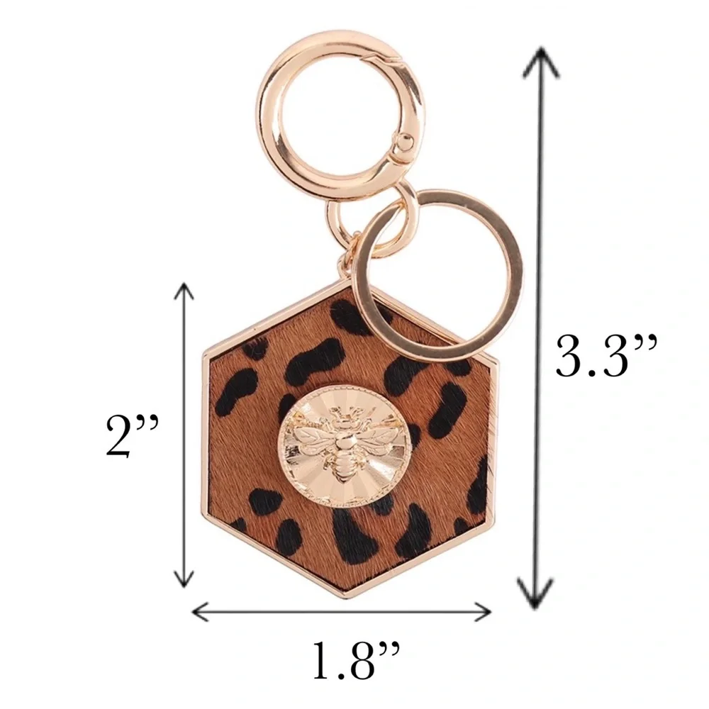 Gorgeous Golden Bumblebee and Leopard Hexagon Keychain Charm - Picture 16 of 16